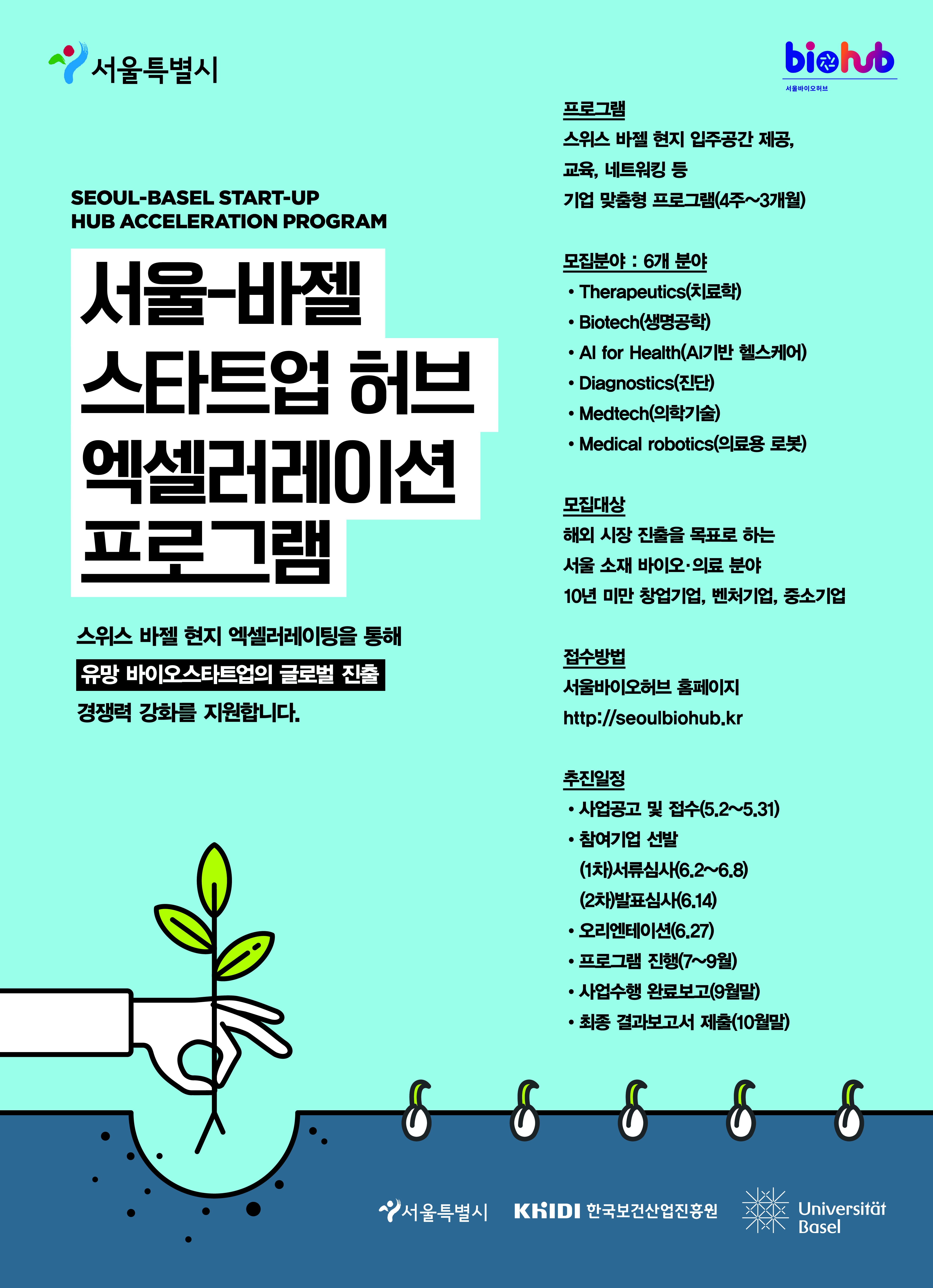 서울-바젤 스타트업 허브 엑셀러레이션 프로그램 포스터 – 자세한 내용은 다음 텍스트에서 설명